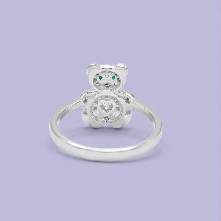 Anillo de Plata .925  Oso con Corazón y Zirconia mod. 3116
