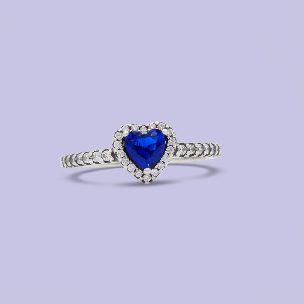 Anillo de Plata .925 Corazón Mini Azul Rey con Incrustación de Zirconias mod. 3144