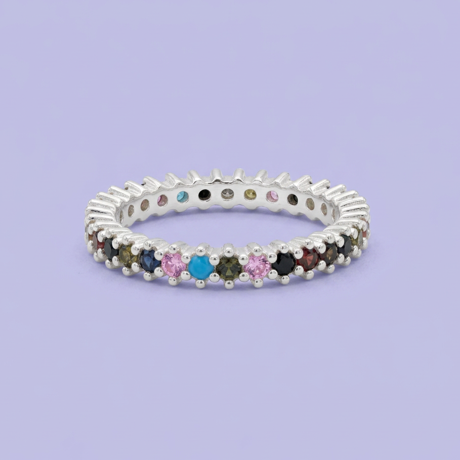Anillo de Plata .925 Churumbela con Zirconia de Arcoíris mod. 3137