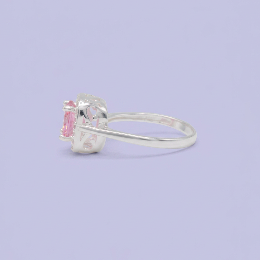 Anillo de Plata .925 Cuadrado con Zirconia Rosa Pastel mod. 3129