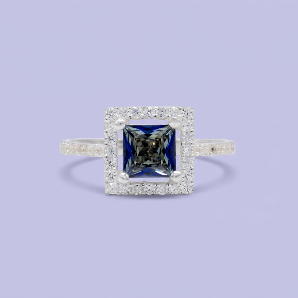Anillo de Plata .925 Cuadrado Topacio con Incrustación de Zirconia mod. 3146