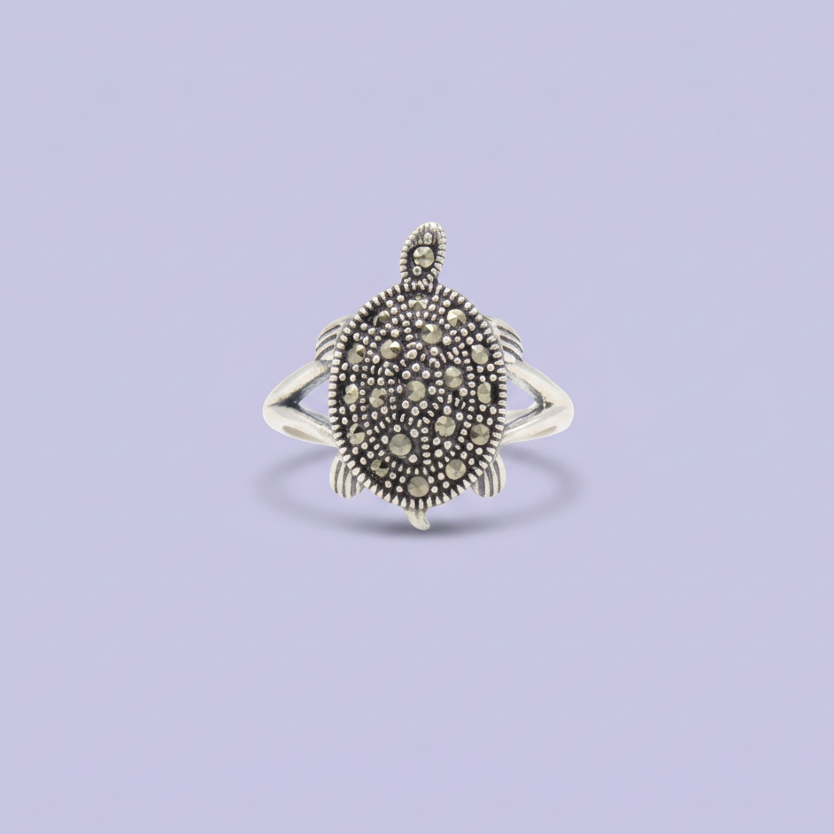 Anillo de Plata .925 Tortuga Incrustada de Marquesitas mod. 3152