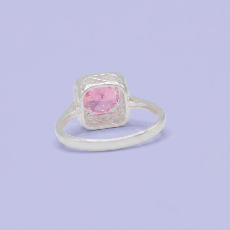 Anillo de Plata .925 Cuadrado con Zirconia Rosa Pastel mod. 3129