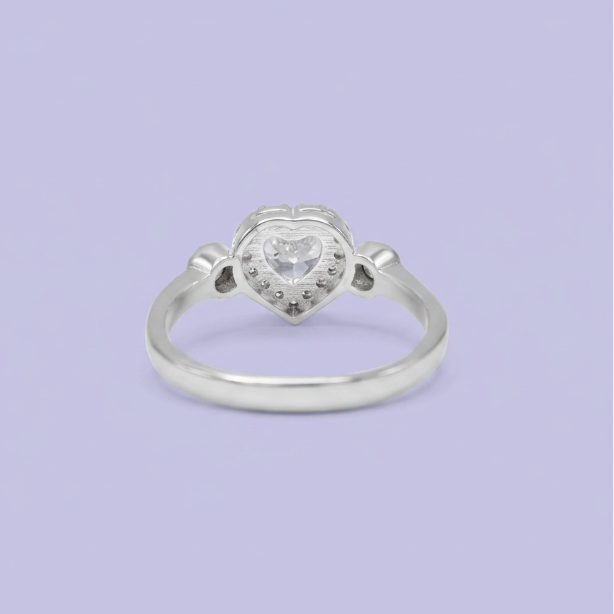 Anillo de Plata .925  Corazón Chico con Incrustación de Zirconias Brillantes mod. 3113