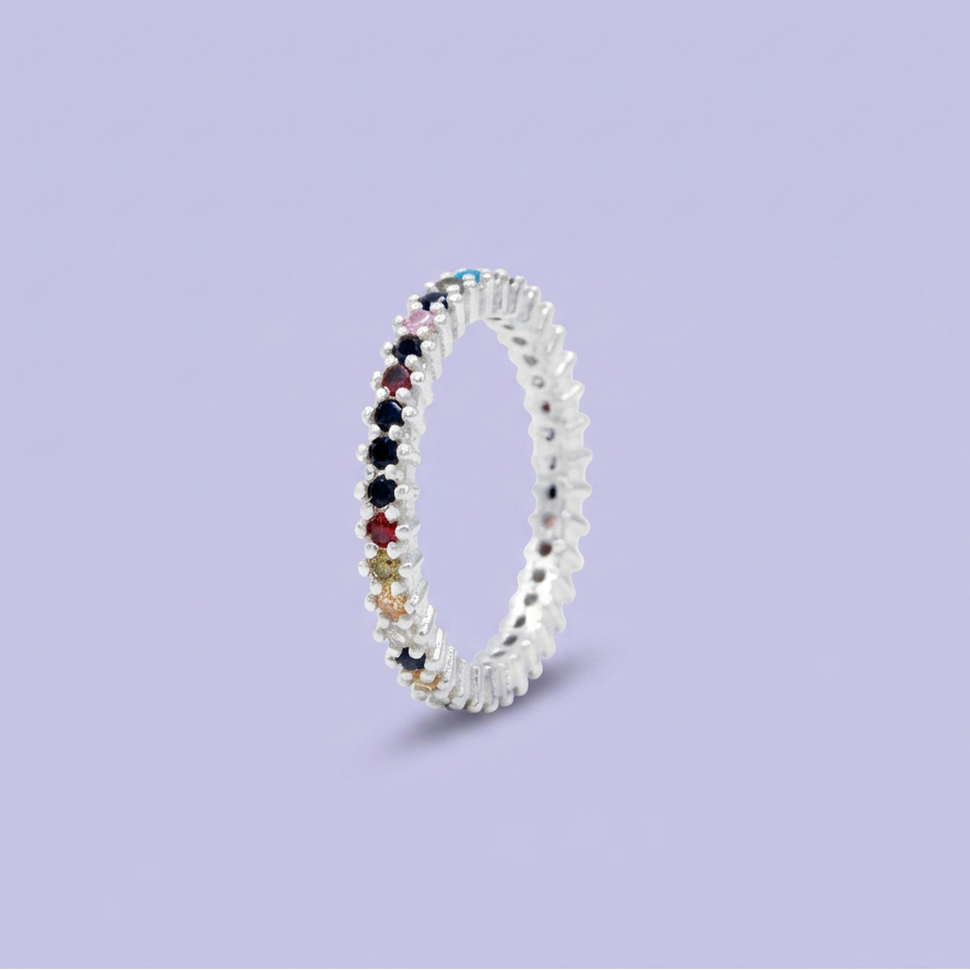 Anillo de Plata .925 Churumbela con Zirconia de Arcoíris mod. 3137