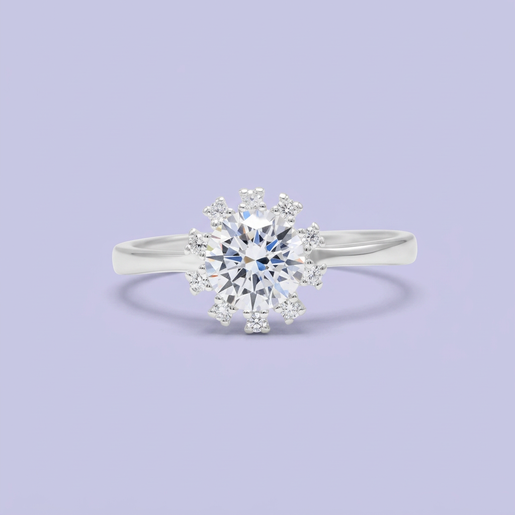 Anillo de Plata .925 de Compromiso con Diseño de Flor y Zirconia Brillante mod. 3132