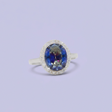 Anillo de Plata .925  Imperial Oval Azul Marino con Incrustación de Zirconias mod. 3143