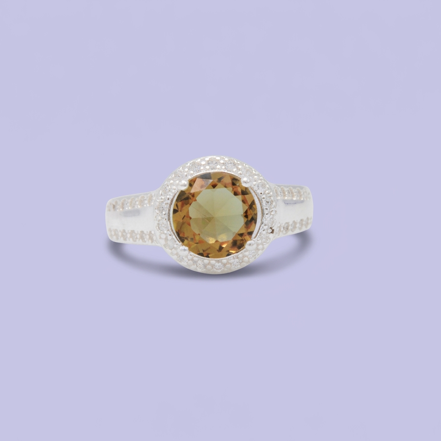 Anillo de Plata .925 Circular Verde Olivo e Incrustación de Zirconias mod. 3127