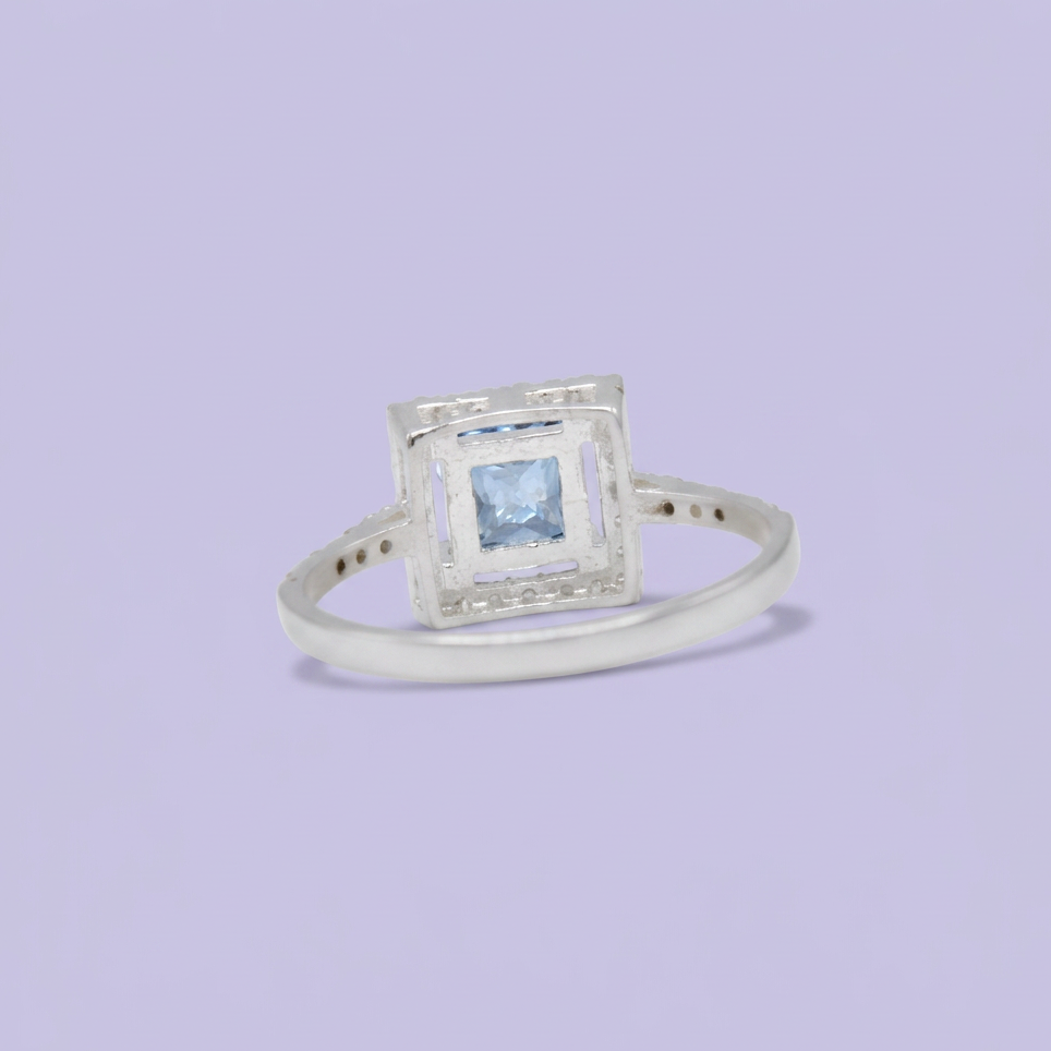Anillo de Plata .925 Cuadrado Topacio con Incrustación de Zirconia mod. 3146