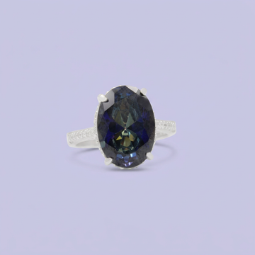 Anillo de Plata .925  Oval Topacio con Incrustación de Zirconia Grande mod. 3140