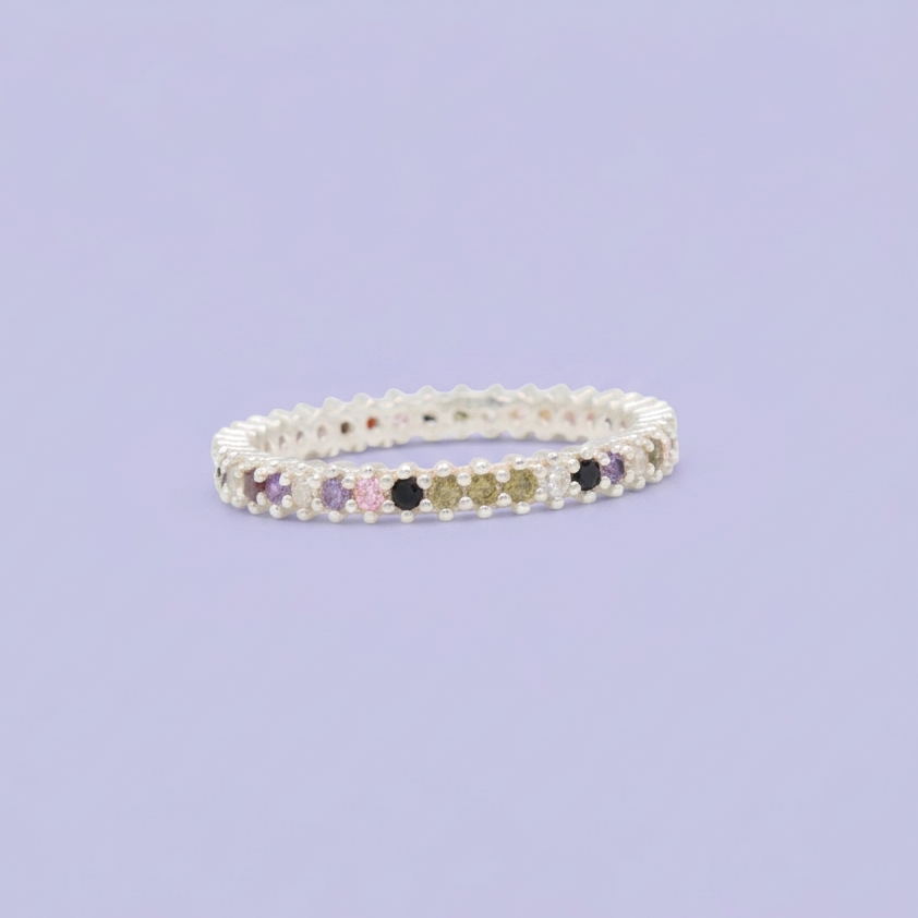 Anillo de Plata .925 Churumbela con Zirconia Multicolor mod. 3136