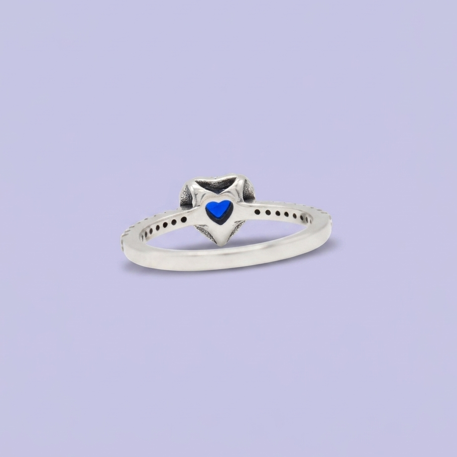 Anillo de Plata .925 Corazón Mini Azul Rey con Incrustación de Zirconias mod. 3144