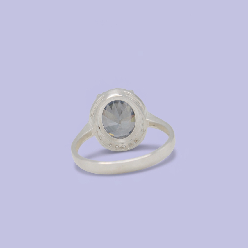 Anillo de Plata .925  Imperial Oval Azul Marino con Incrustación de Zirconias mod. 3143