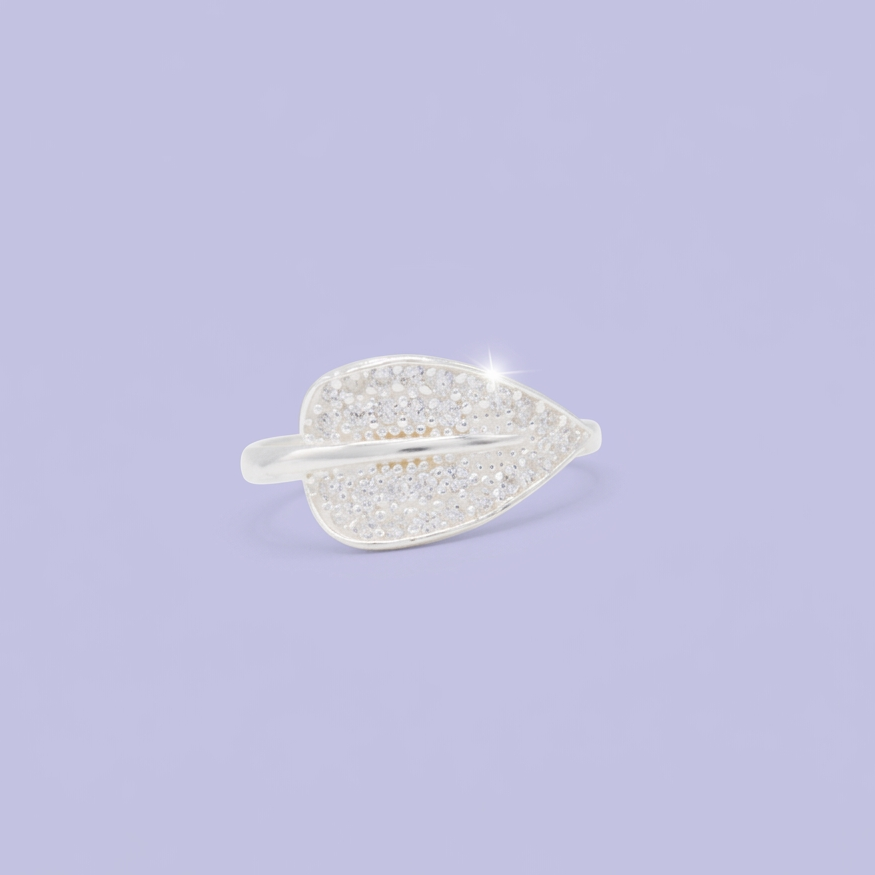 Anillo de Plata .925  con Diseño de Hoja Grande con Incrustación de Zirconia mod. 3145