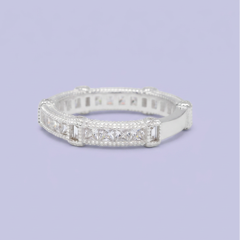 Anillo de Plata .925 Churrumbela Con Réctangulos e Incrustación de Zirconias mod. 3121