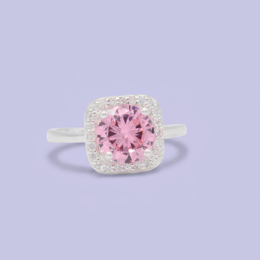 Anillo de Plata .925 Cuadrado con Zirconia Rosa Pastel mod. 3129