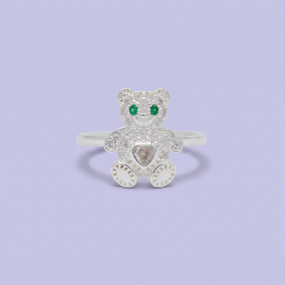Anillo de Plata .925  Oso con Corazón y Zirconia mod. 3116