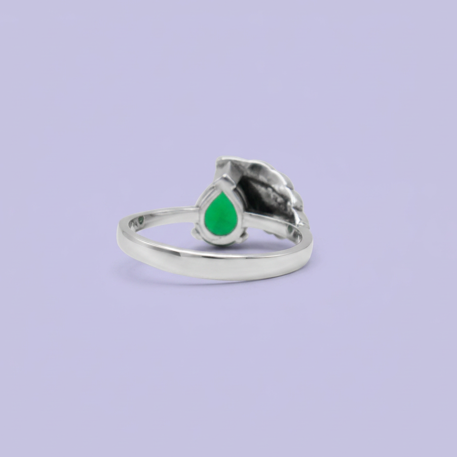 Anillo de Plata .925 Gota y Hoja con Zirconia Verde y Marquesitas mod. 3150