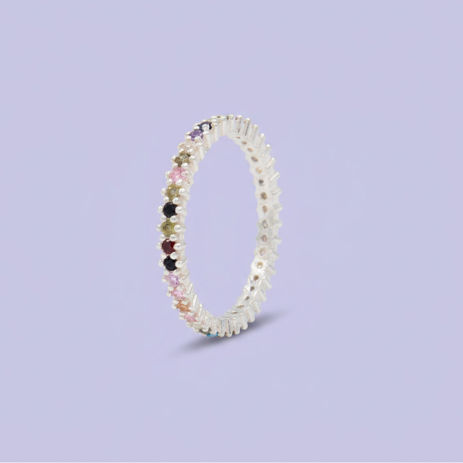 Anillo de Plata .925 Churumbela con Zirconia Multicolor mod. 3136