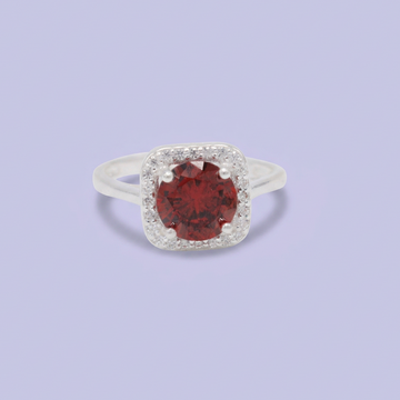 Anillo de Plata .925 con Diseño Cuadrado con Zirconia Color Rojo Brillante mod. 3106