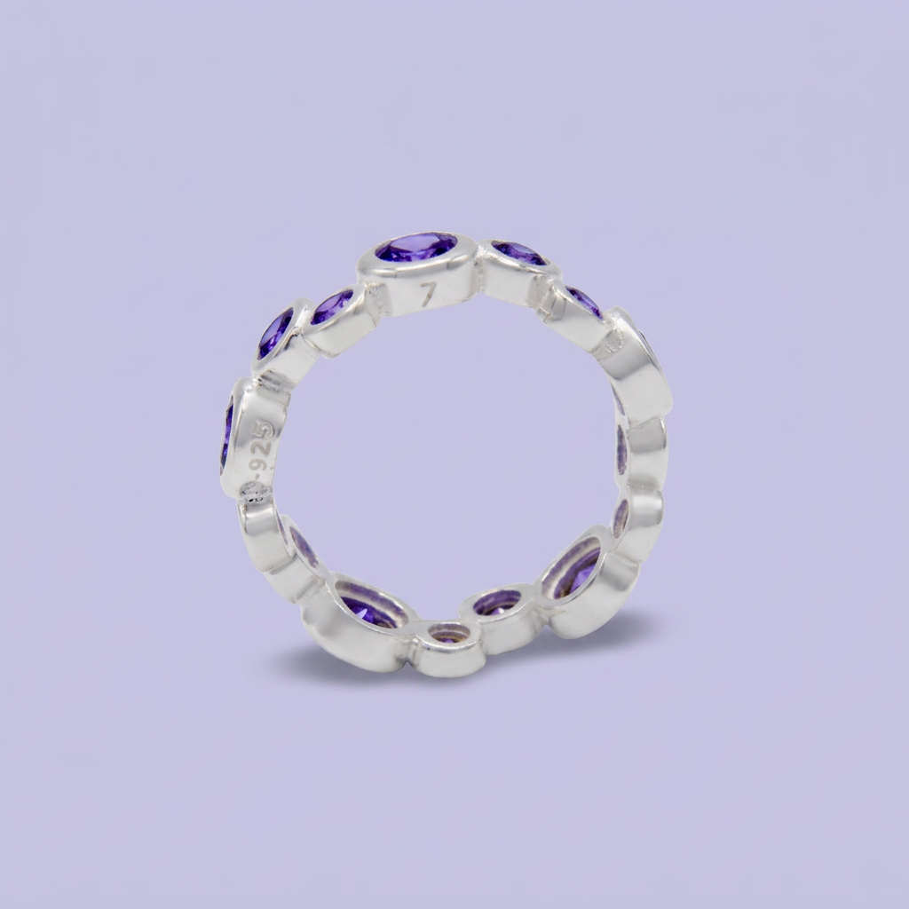 Anillo de Plata .925 con Diseño Aro Doble Tamaño con Zirconia Morada mod. 3101