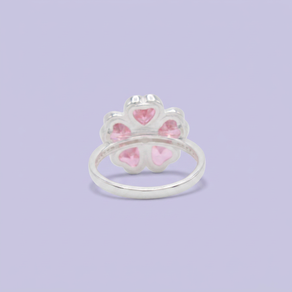 Anillo de Plata .9025 Diseño de Flor de Trebol con Zirconia Rosita mod. 2793