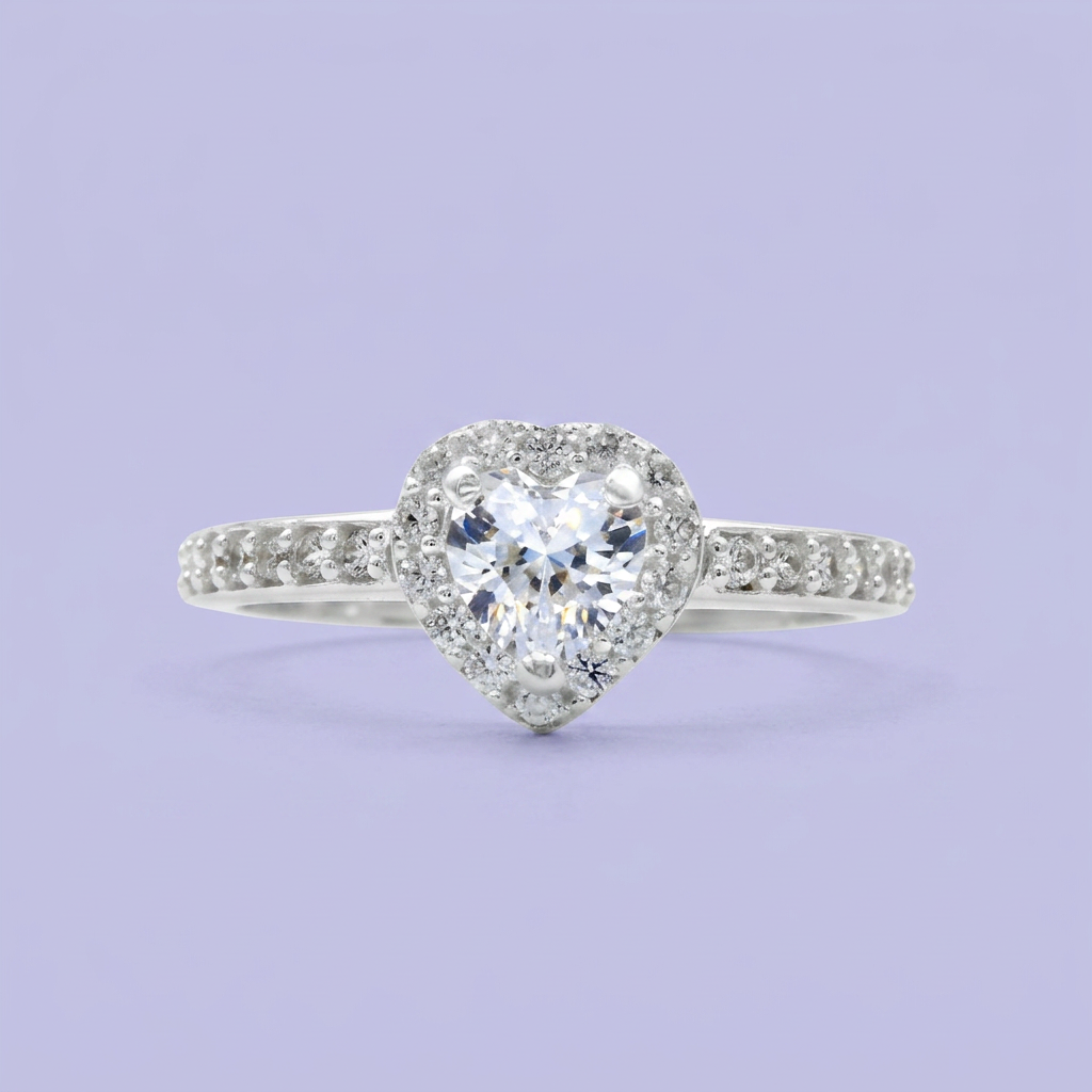 Anillo Solitario de Plata .925 Corazón con Corte Princesa mod. 2421