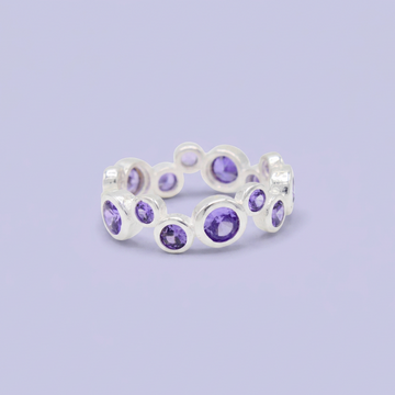 Anillo de Plata .925 con Diseño Aro Doble Tamaño con Zirconia Morada mod. 3101