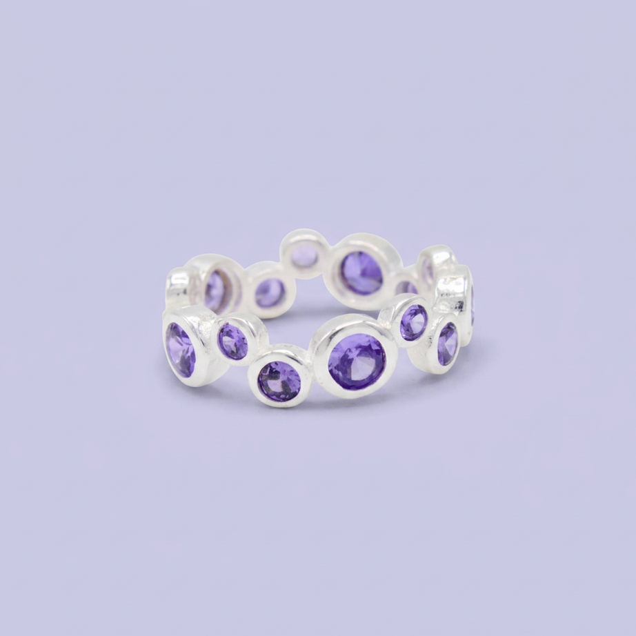 Anillo de Plata .925 con Diseño Aro Doble Tamaño con Zirconia Morada mod. 3101