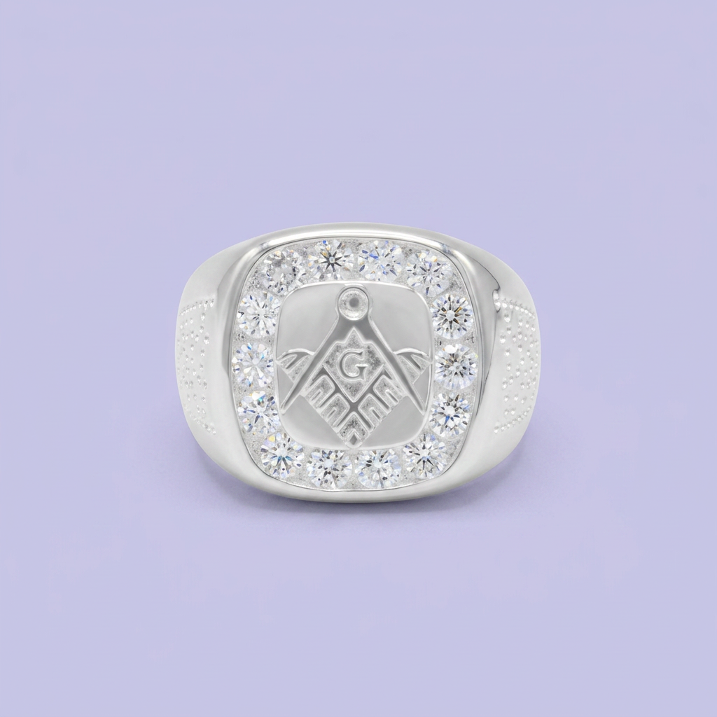 Anillo de Plata .925 Compas y Escuadra con Incrustación de Zirconias mod. 2665