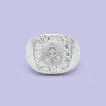Anillo de Plata .925 Compas y Escuadra con Incrustación de Zirconias mod. 2665