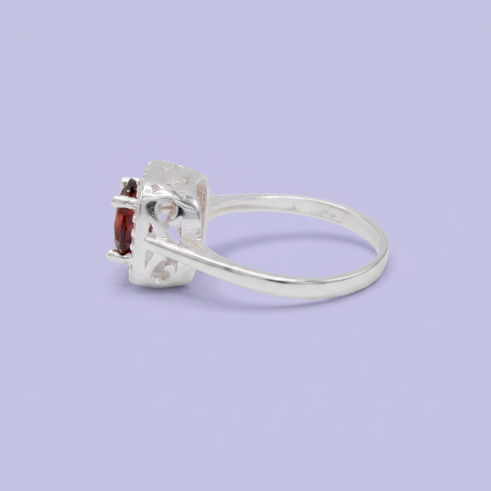 Anillo de Plata .925 con Diseño Cuadrado con Zirconia Color Rojo Brillante mod. 3106