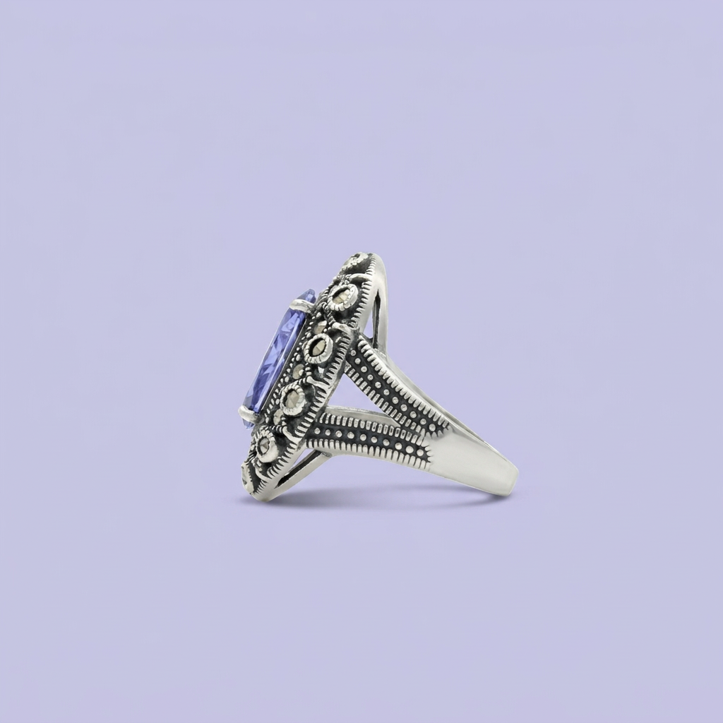Anillo de Plata .925 Gran Zirconia Azul mod. 2253