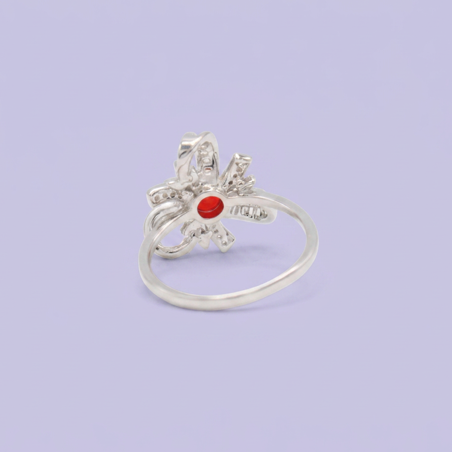 Coordinado de Plata .925 Listones y Detalles de Hojas con Incrustación de Zirconias Rojas mod. 2946