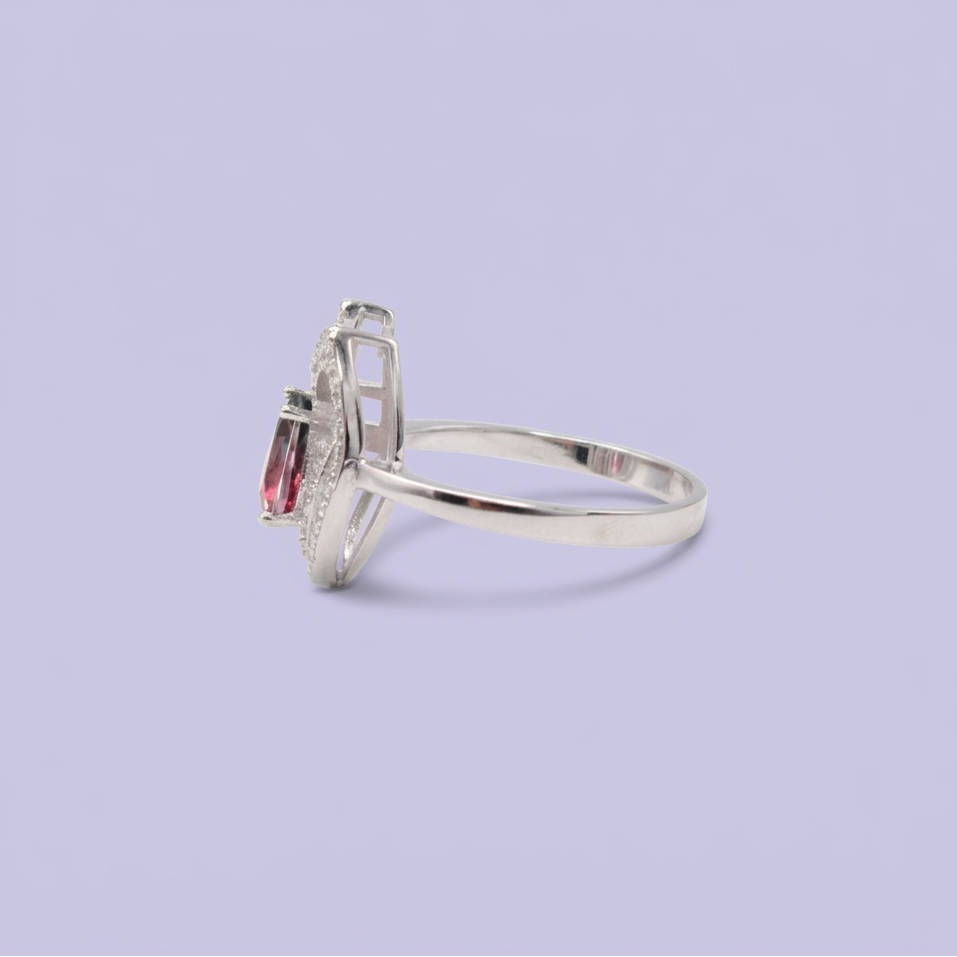 Coordinado de Plata .925 Pétalo Doble Fucsia y Verde con Incrustación de Zirconias mod. 2947