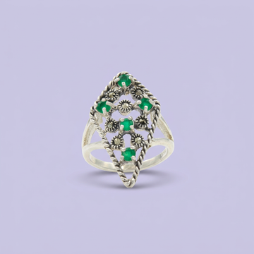 Anillo de Plata .925 Diseño Rombo con Destellos Verdes mod. 2259