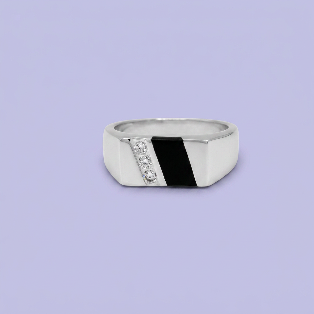 Anillo de Plata .925 Diseño Especial con Onix y Zirconias mod. 2660