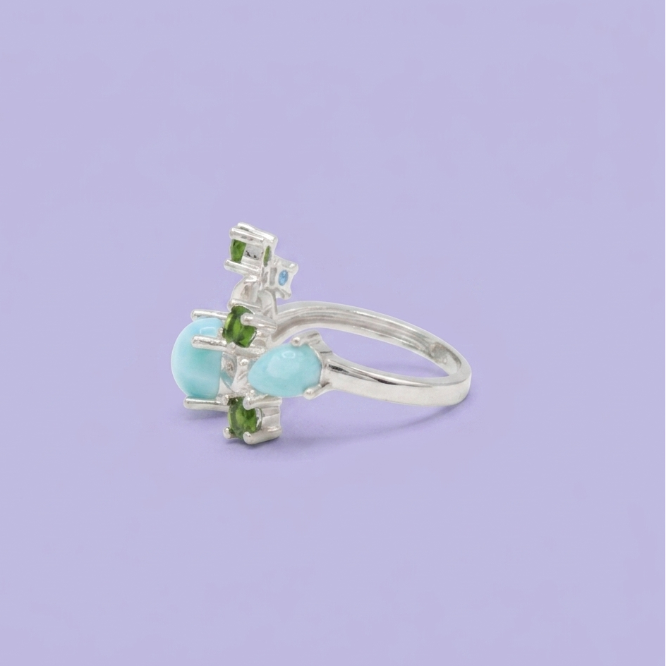 Coordinado de Plata .925 Diseño de Ramas con Zirconia Turquesa y Verde mod. 2953