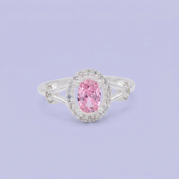 Anillo de Plata .925 con Diseño Oval y Zirconia Color Rosa Pastel mod. 3111
