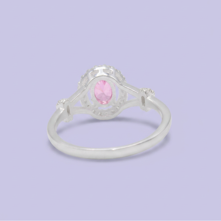 Anillo de Plata .925 con Diseño Oval y Zirconia Color Rosa Pastel mod. 3111