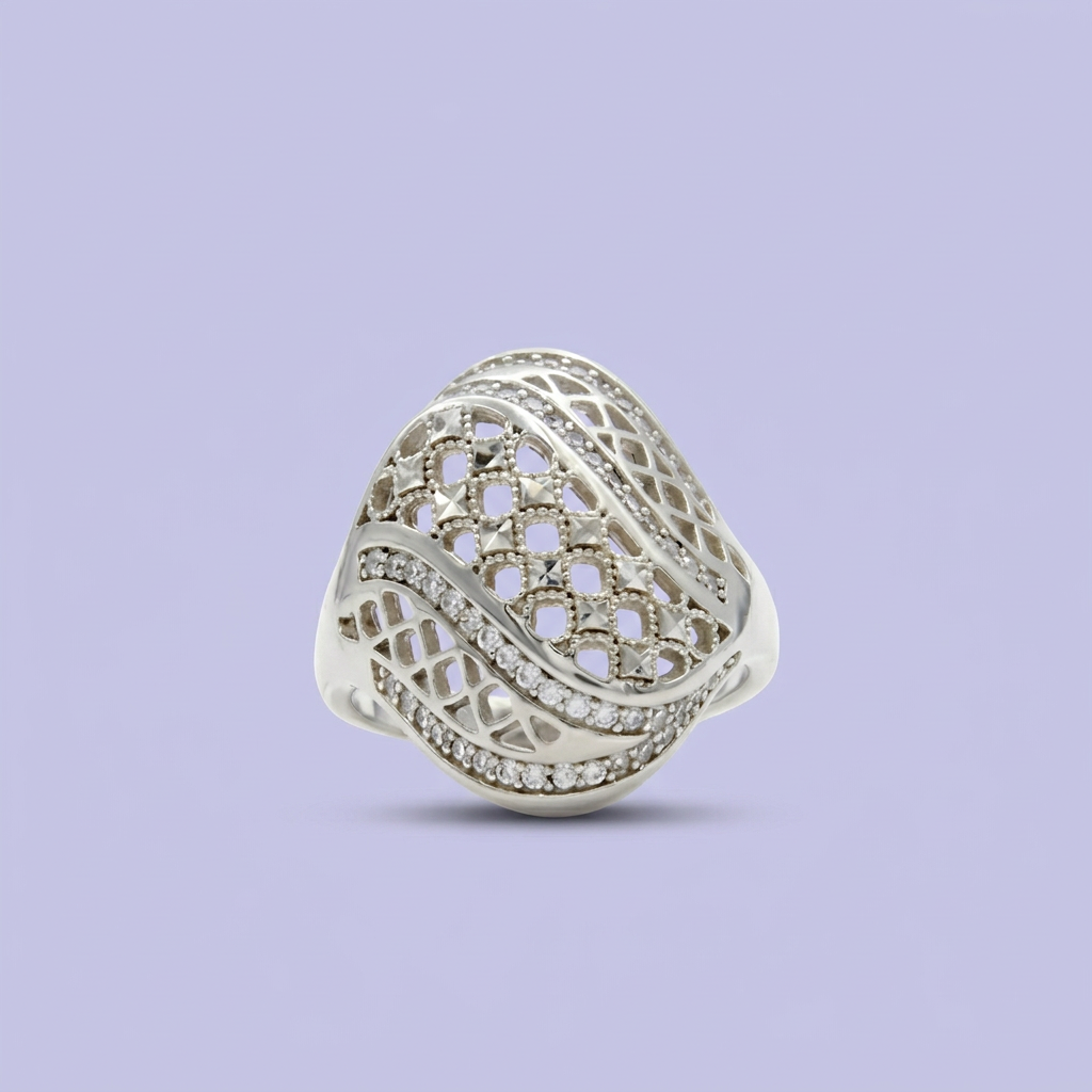 Anillo de Plata .925 Calado con Ondas y Zirconias mod. 2155
