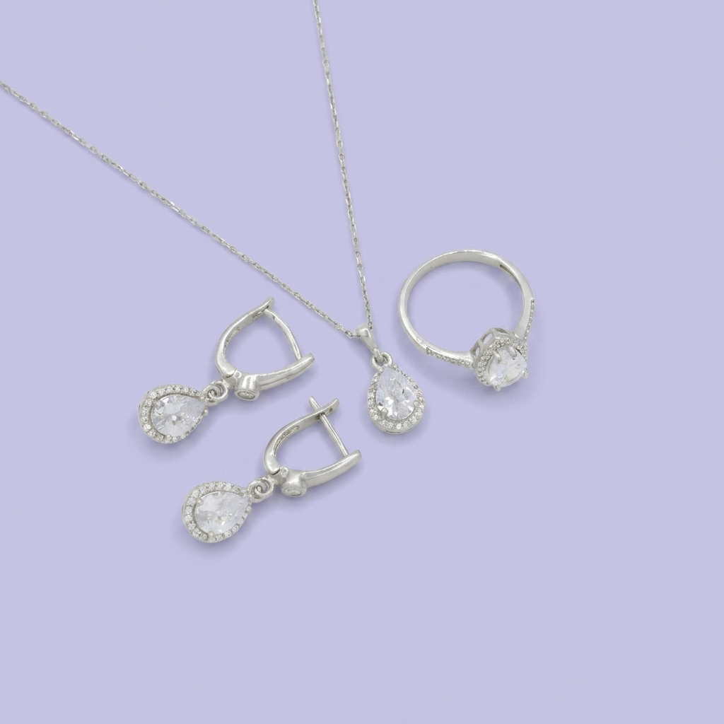 Coordinado de Plata .025 Gotas de Finas Zirconais mod. 2479