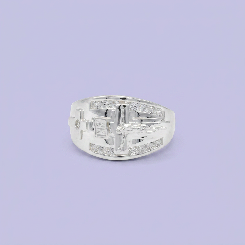 Anillo de Plata .925 Cristo Rey con Incrustación de Zirconias mod. 2616
