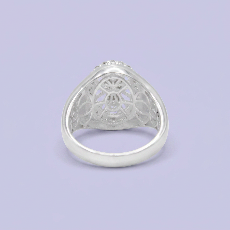 Anillo de Plata .925 San Judas Tadeo con Diseño de Ovalo y Zirconias mod. 2671