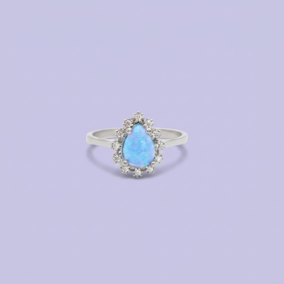 Coordinado de Plata .925 Con Diseño De Gota Opalo y Zirconias mod. 2954