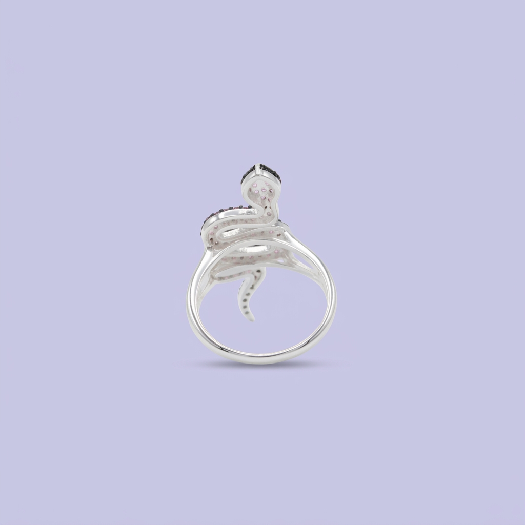 Anillo de Plata .925 Diseño Vivora con Incrustacion de Zirconia Rosa mod. 2788