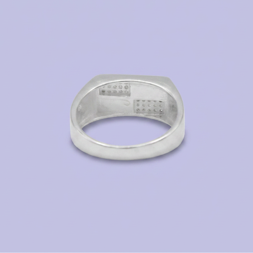 Anillo de Plata .925 Diseño Cuadricular con Esmalte Oscuro y Zirconias mod. 2669