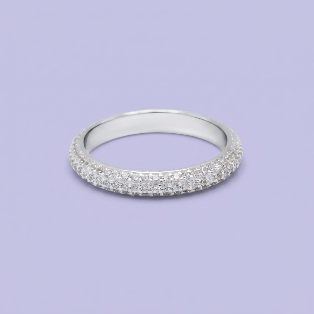 Anillo de Plata .925  Churumbela con Diseño de Zirconia Blanca en sus Bordes mod. 3098