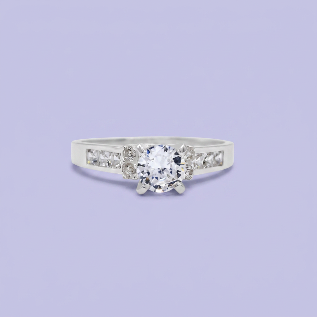 Anillo de Compromiso plata .925 con Zirconia Central y Laterales Brillantes mod. 2712