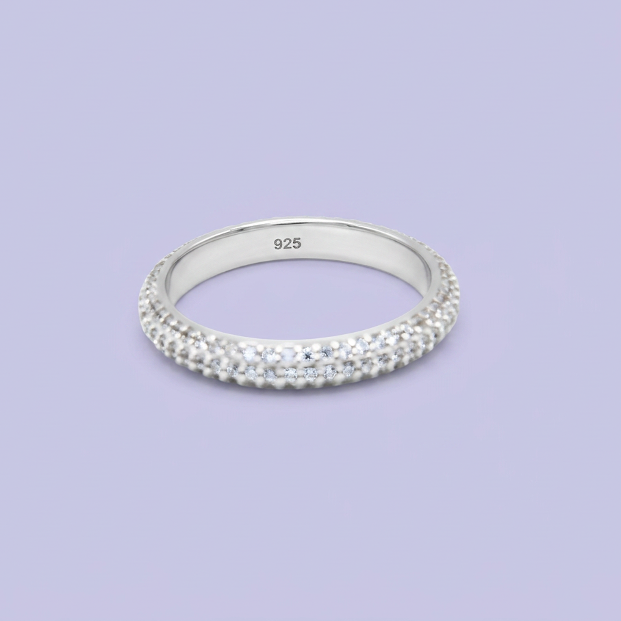 Anillo de Plata .925  Churumbela con Diseño de Zirconia Blanca en sus Bordes mod. 3098